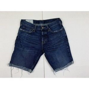 Hollister Men 31x9,5 blue Denim Shorts Casual Blue Cotton Raw Hem Distressed